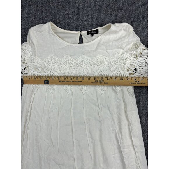 Roolee Dress Women's Large Ivory Short Sleeve Layered Crochet Midi Peasant Boho - Picture 4 of 8
